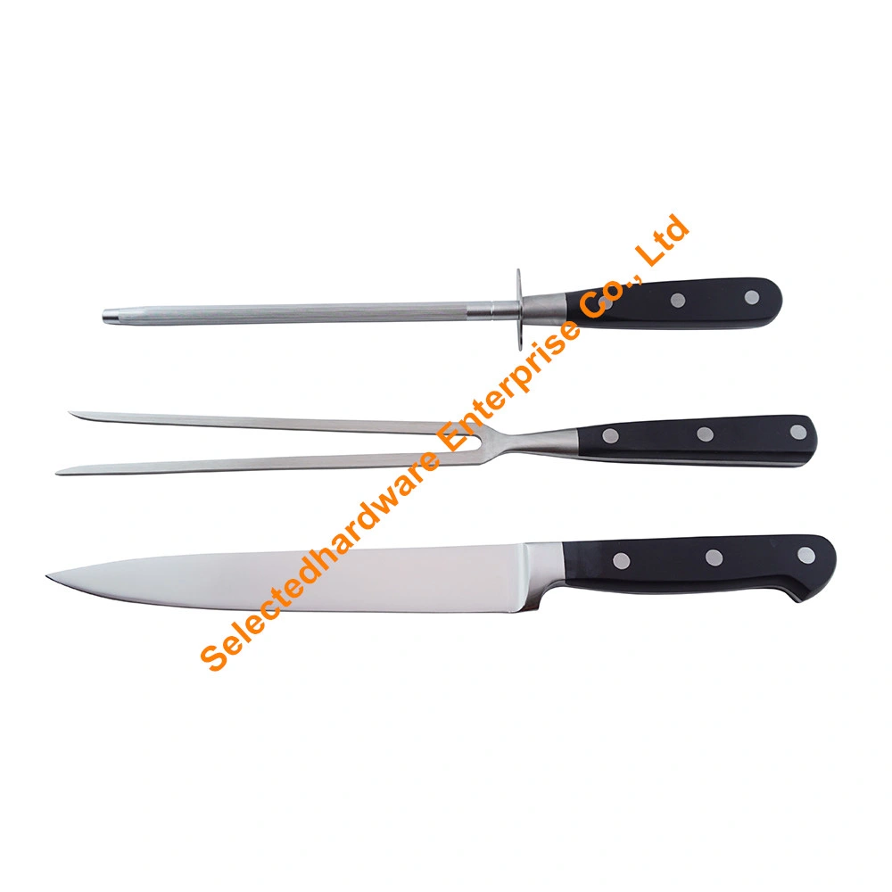 3PCS Carving Knife and Fork Set with Sharpener BBQ Set