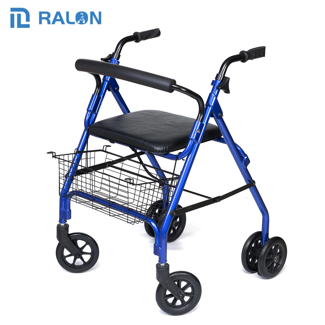 High-Quality Aluminum Lightweight Folding Walking Elderly Rollators with Soft Seat