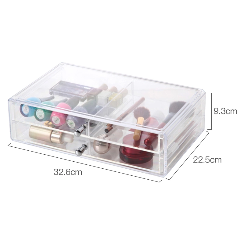 Large 2-Drawer Cosmetic and Jewelry Storage Box PS 2 Tiers Drawer Storage Makeup Organizer W/ Metal Knobs & Felt Lining