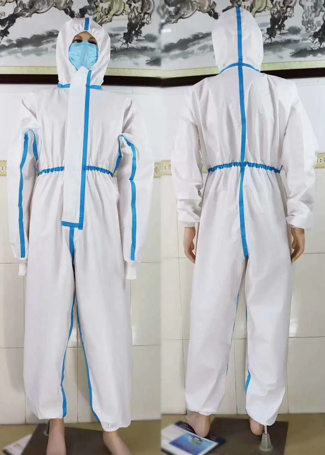 Fato-macaco branco descartáveis vestido de isolamento de uniforme de segurança adequadas para todo o corpo roupas de capuz protetor de desgaste de trabalho