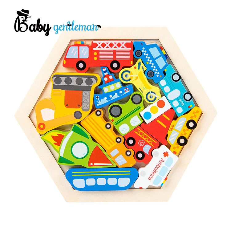 Montessori Educational Cartoon Farm Animal Wooden Hexagon Puzzle for Kids Z14359A