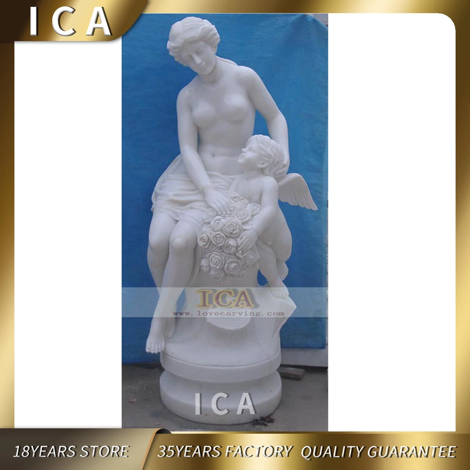 Outdoor Garden Decoration Mother and Son Large Marble Angel Statues