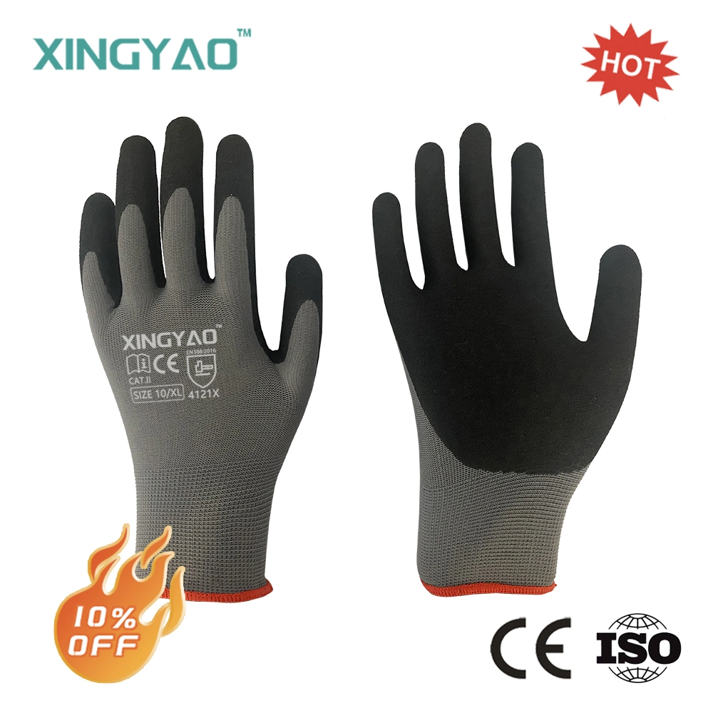 Factory Shop 13G Polyester Lining Nitrile Sandy Coated Working Safety Knitted Wrist Labor Working Industrial Work Gloves for Garden Household