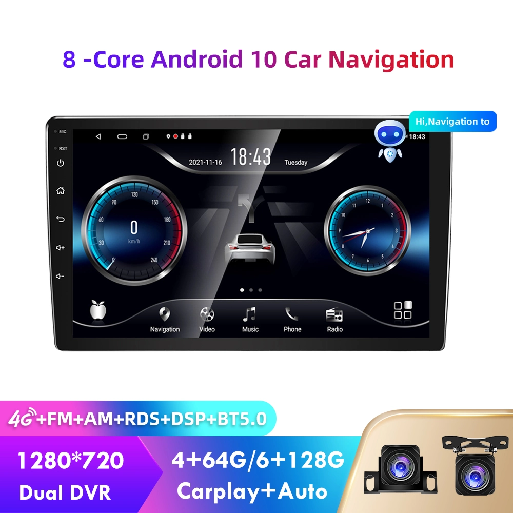 Factory Supply 10inch 4+64GB Bt5.0 Resolution 1024*600 DSP RDS Car Radio General Navigation Android Auto Carplay