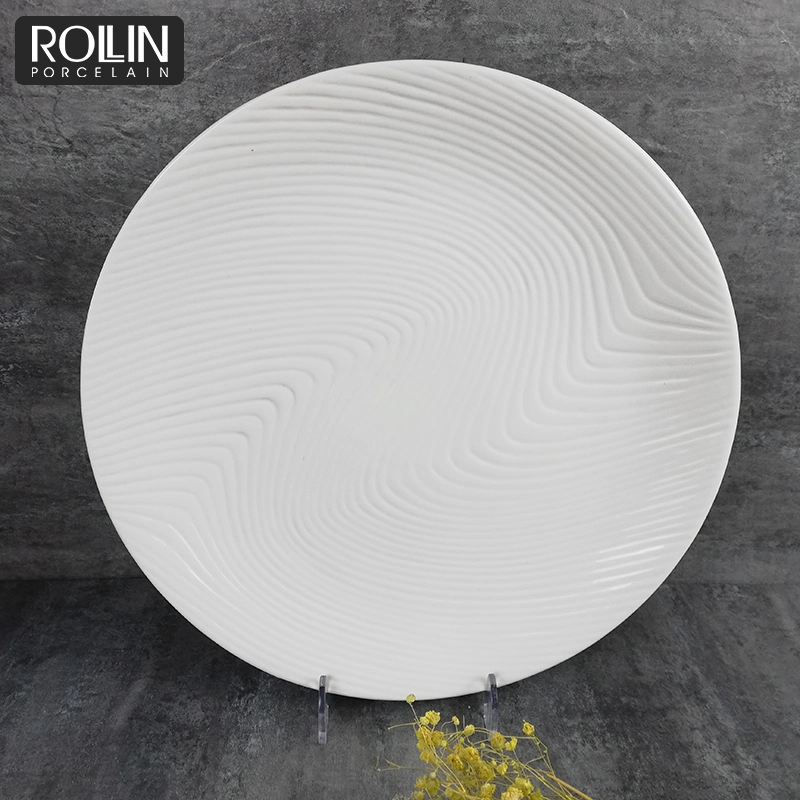 Ivory Wave Vein Ceramic Plate Round Porcelain Plate Dinner Plate