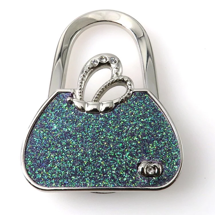 La moda de alta calidad de polvo brillante Cristal Flor Glittery Plegable Portátil Bolso Bolso de aleación de zinc de la artesanía del metal personalizable Accesorios regalo promocional