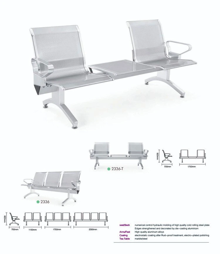 Modern Airport Lounge Wait Room 2 3 4 5 Seats Stainless Steel Waiting Bench Chair