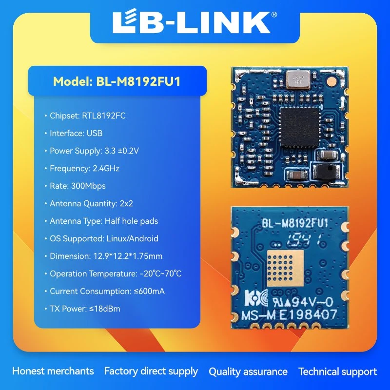 LB-LINK BL-M8192FU1 puissance de transmission 18 dBm IPTV module Wi-Fi connexion sans fil Module de connexion WiFi4 2T2R 300 Mbps transmission Speed module WiFi OEM