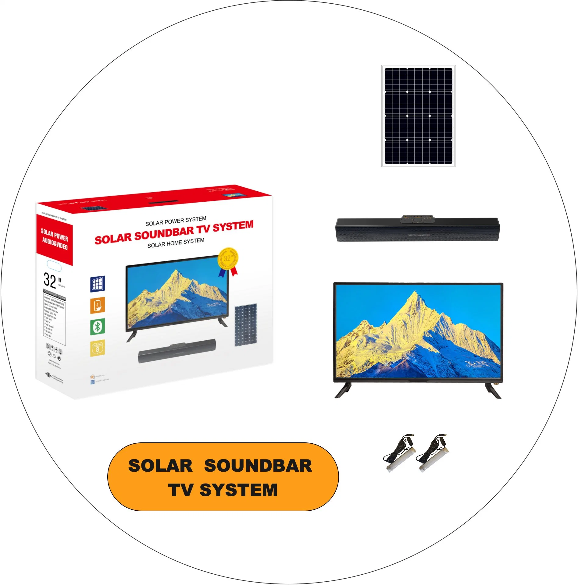 Solar Energy Kit Solar Soundbar TV System 22ah Solar Soundbar +32 Inch Solar TV Solar Home Theatre Suitable for Party Home and Commercial