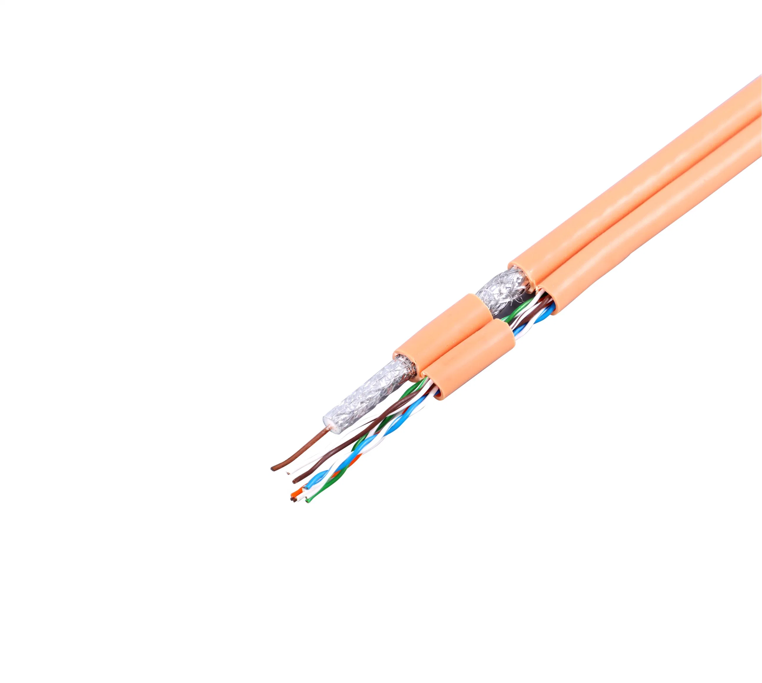 Cable híbrido coaxial y cable LAN RG6+Cat5e UTP compuesto