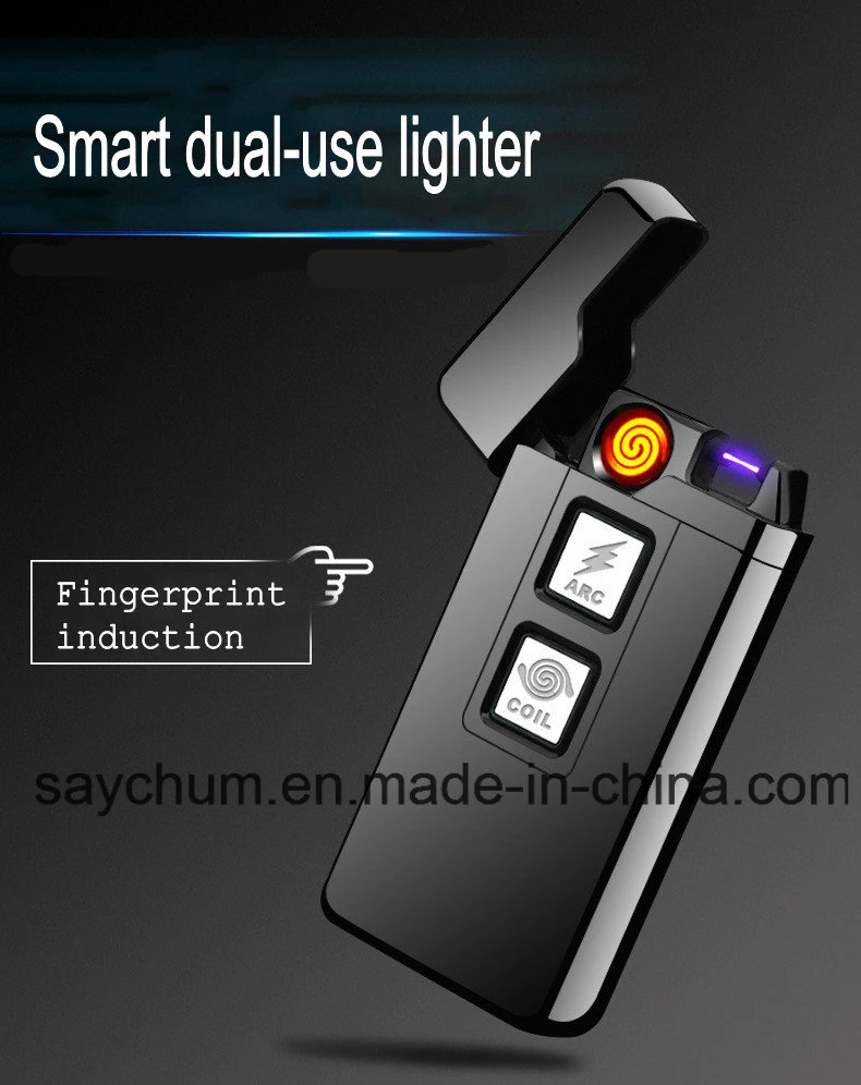 New 2 in 1 Coil and Arc Lighter Smart Electronic USB Lighters Dual-Purpose Touch Induction Ignition Metal Cigarette Lighter