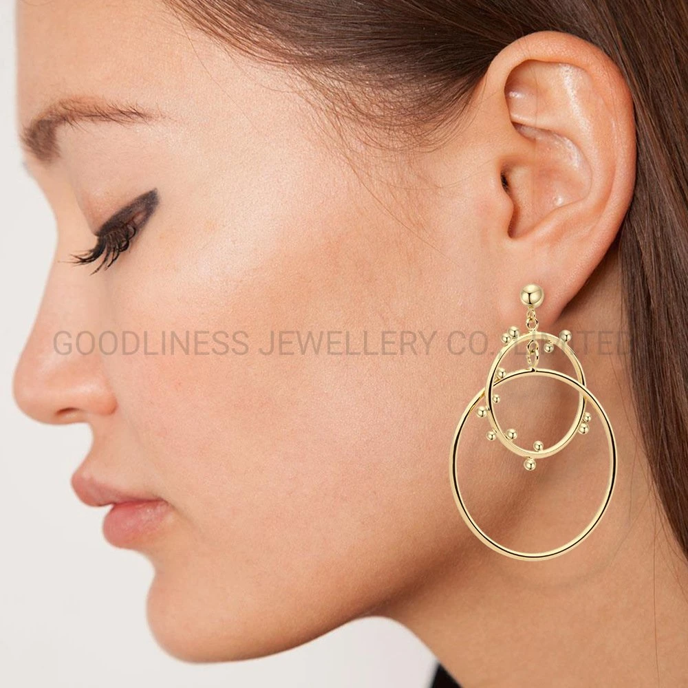 New Retro European American Earrings 18K Gold Plated Round Earrings