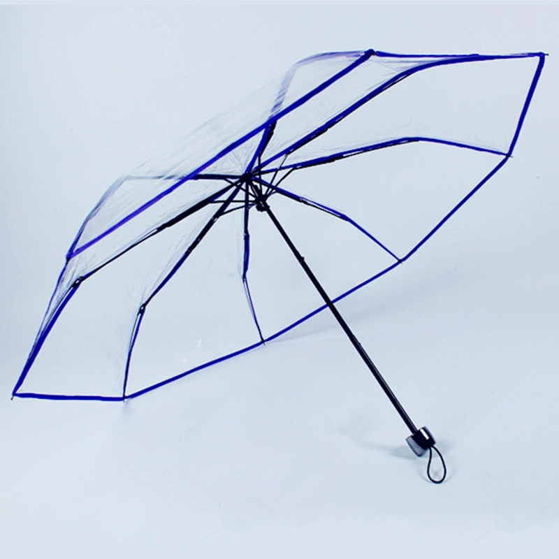 Light Weight 8 Ribs Clear Poe EVA Rain Telescopic Manual Transparent 3 Fold Umbrella for Personalized Usage