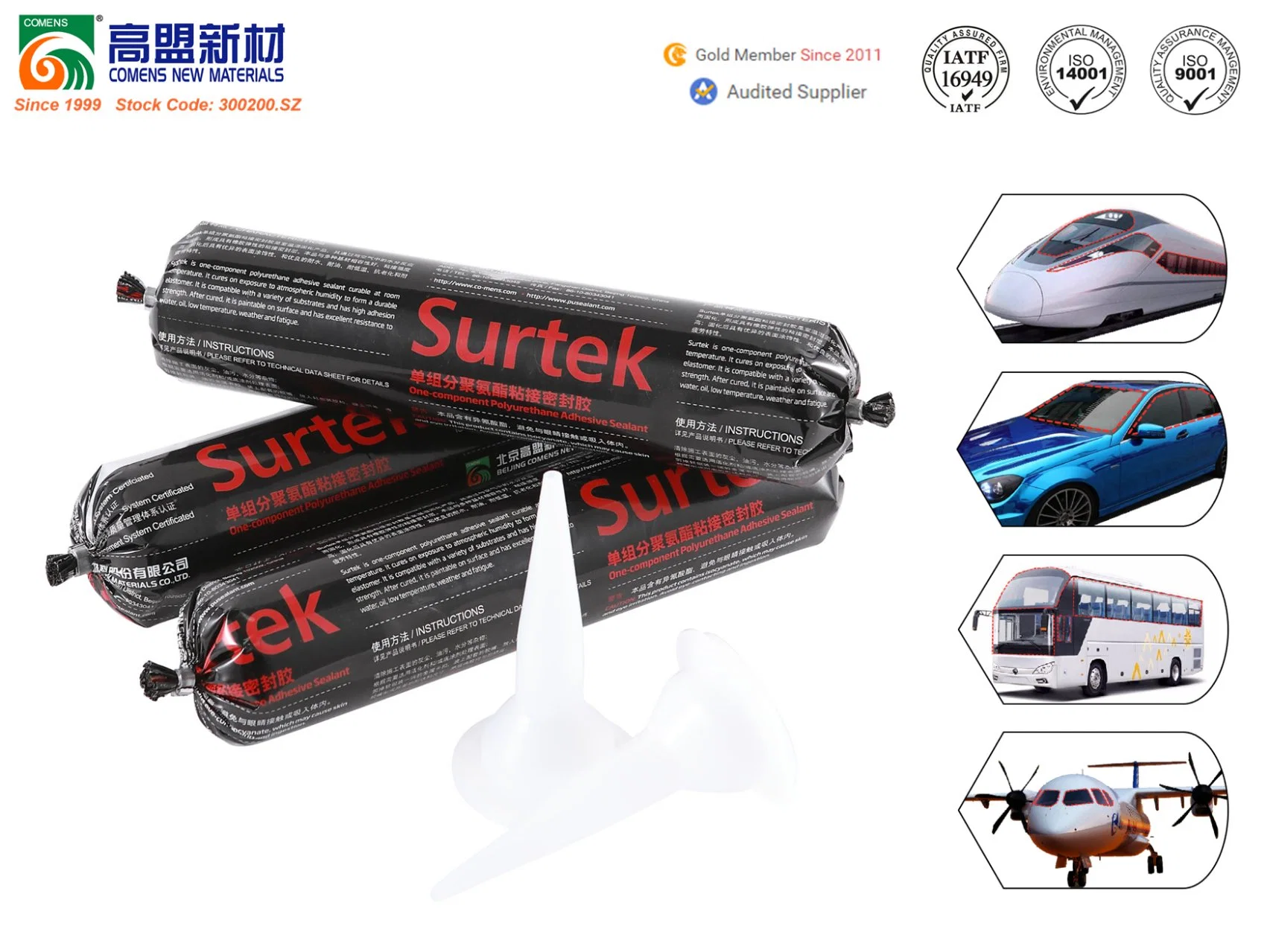 Good Elasticity PU Adhesive Polyurethane Windshield Sealant for Auto Glass (Surtek 3356)