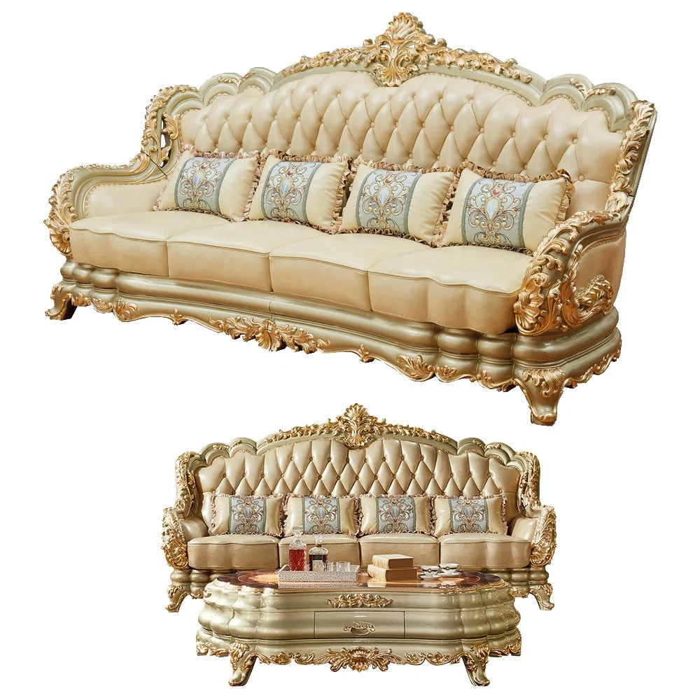 Ensemble de canapé en bois et cuir de luxe classique avec options de sièges de canapé et de couleur de meubles.