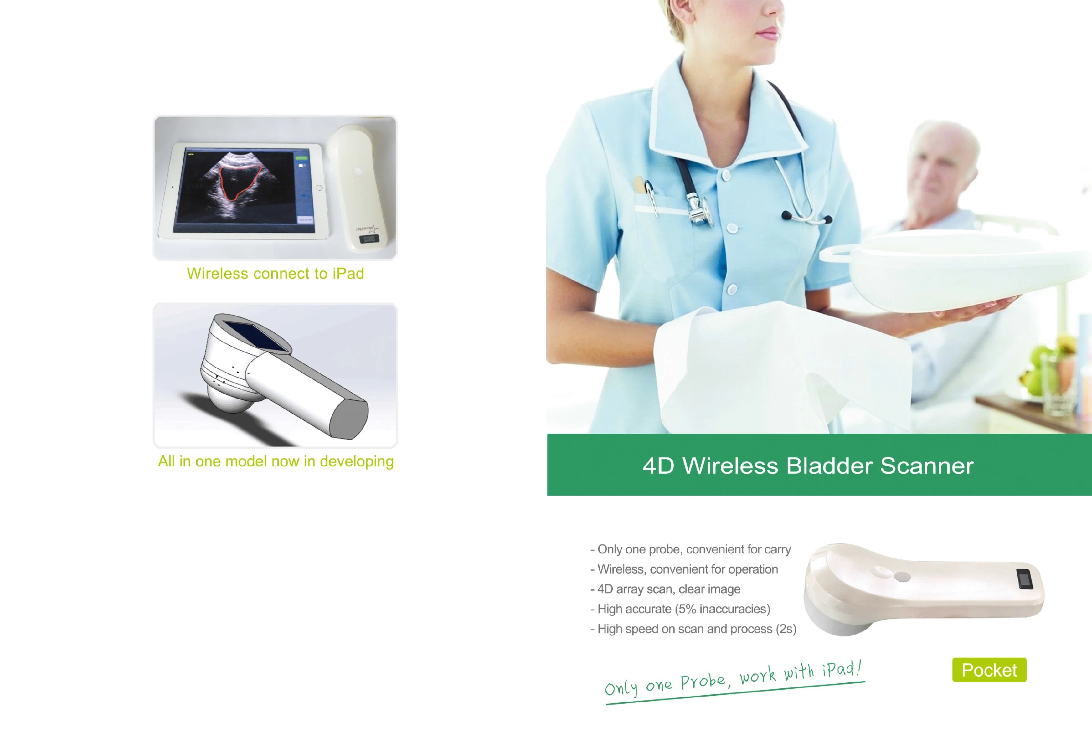 Hochey Medical Machine Portable 4D Wireless Mini Blase Blasound الماسحة الضوئية