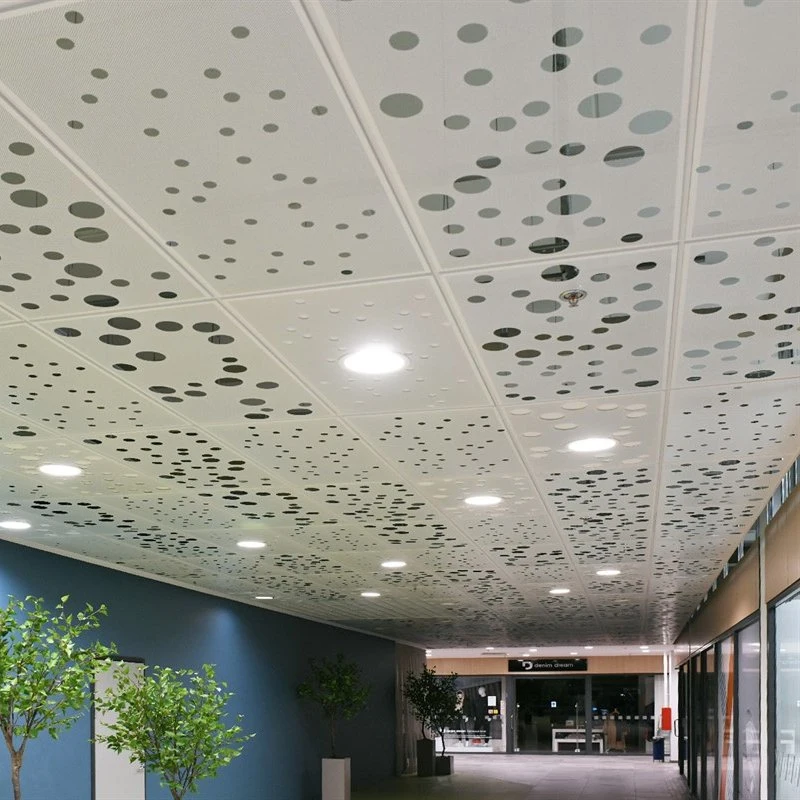 300*300 600*600 600*1200 Suspended Plain Perforated Metal Ceiling Aluminum Acoustic False Ceiling Tiles for Office Hotel Public Building Decoration