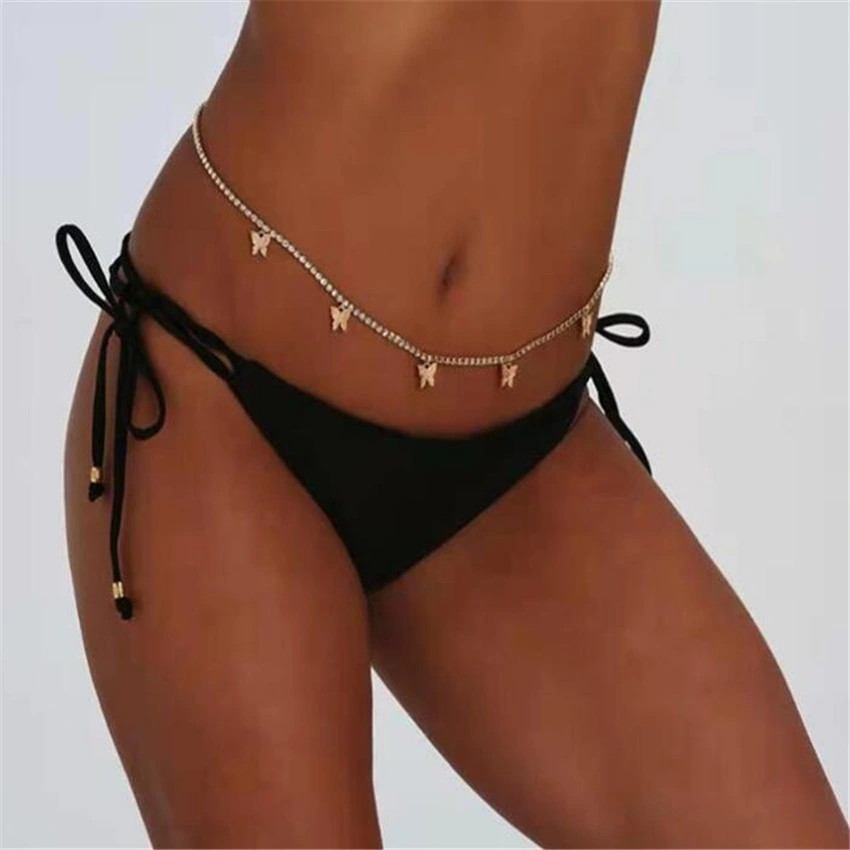 Sexy Gold Plated Diamond Crystal Tennis Butterfly Waist Belly Chain