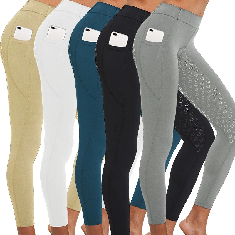 Leggings de sport pour femmes avec grande adhérence active en silicone Culotte équestre à poche latérale