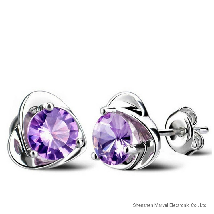 Female Luxury Crystal Round Stud Earrings Vintage Silver Color