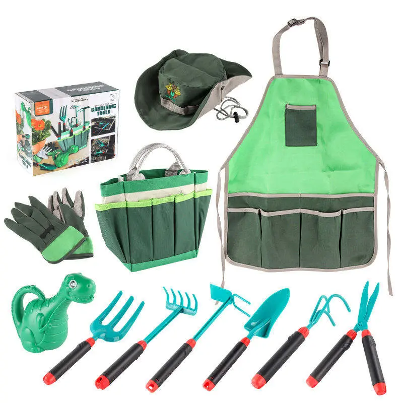 Outils polyvalents de jardinage pour enfants sûrs et durables 11PCS avec fourre-tout Sac de rangement