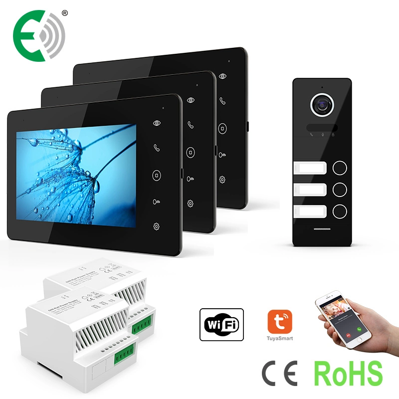 Luxury 7" 2-Wire Home Security Video Doorphone Building Intercom System for 3 Families