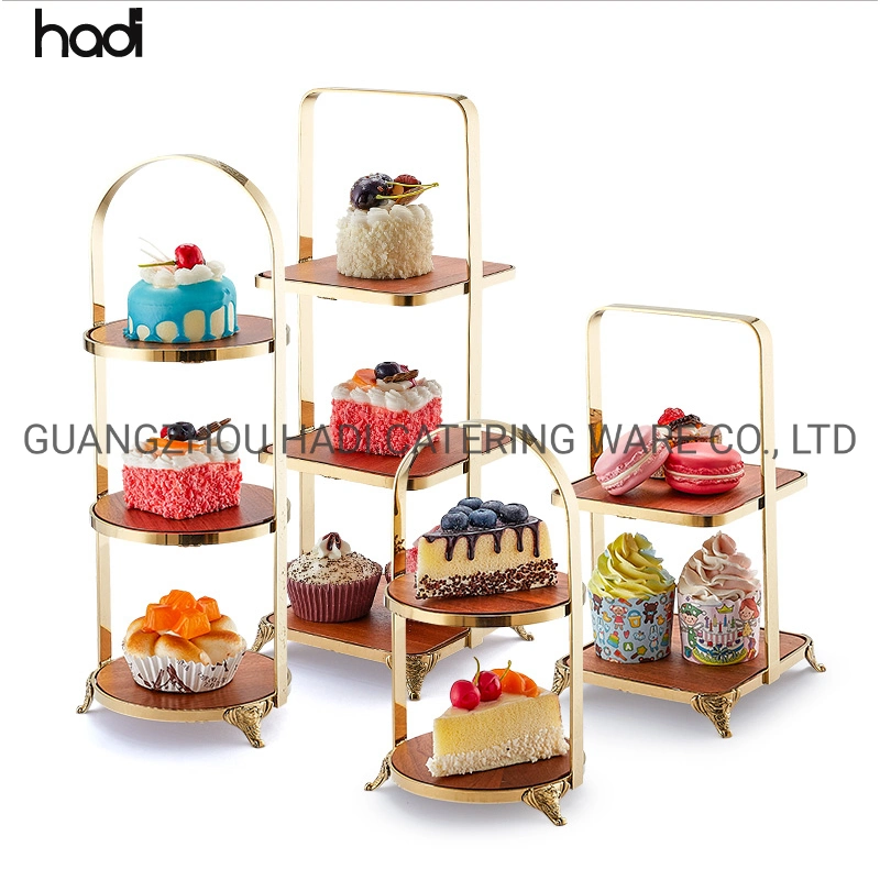 Cheap Hotel Supplies Wholesale/Supplier Afternoon Tea Stand Dessert Decorators Buffet Food Display Stand Bulk Wooden Food Display Shelf