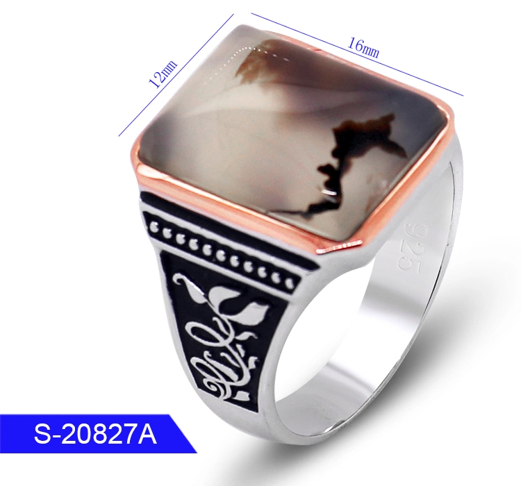 Wholesale/Supplier 925 Sterling Silver Jewelry Islamic Natural Agate Finger Ring for Men