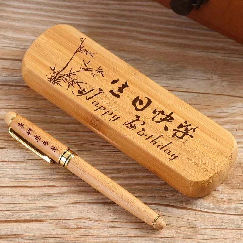 Stationery & Office Accessories Portable Customized Logo Gift Wooden Pen Set Promotion Bamboo Pen Box