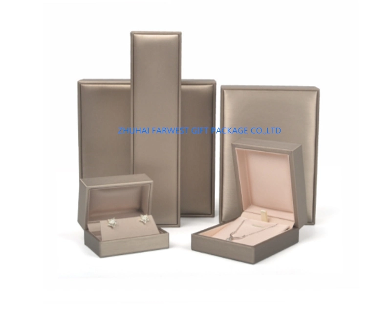 Jewelry Gift Box Jewelry Set Box with Gold PU Leather Surface Plastic Bone and Foam Inside Lid and Bottom Type