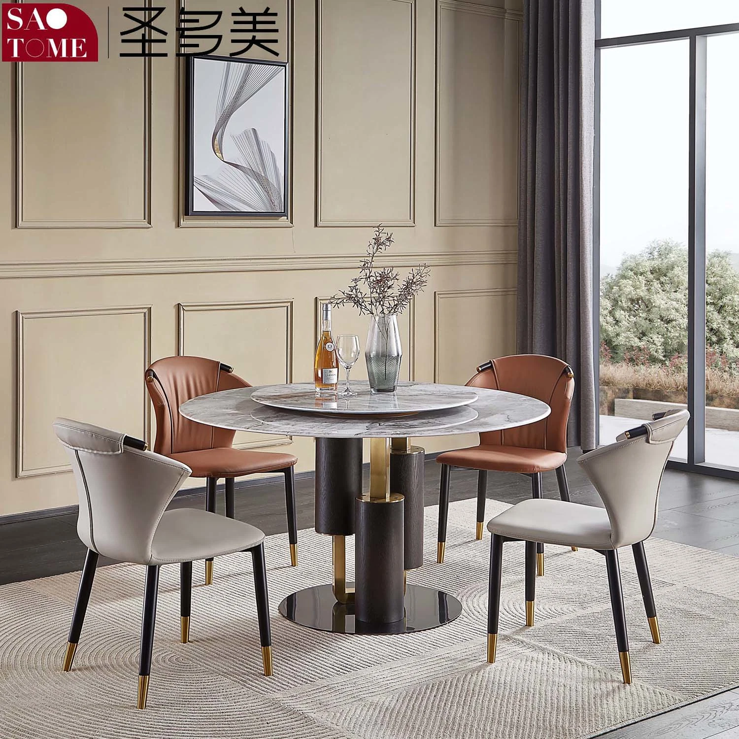 Rock/Marble Round Household Dining Table and Chair Set