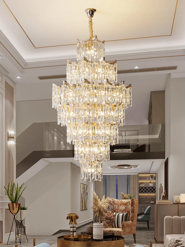 Lampe de salon de luxe pour villa penthouse française, lustre duplex neuf avec pendentif en cristal pour nouvel escalier.