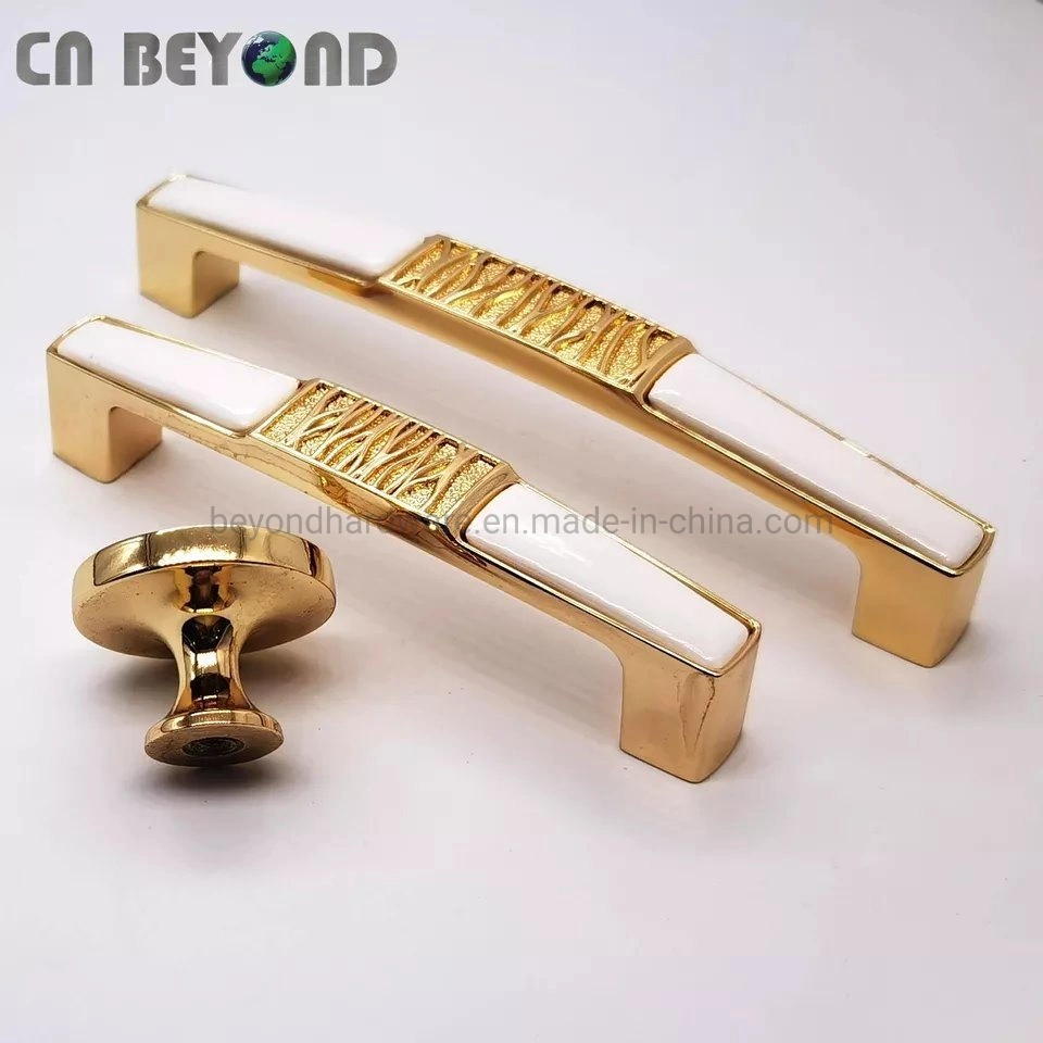 Bathroom Bedroom Gold Plated Ceramic Exquisite European Round Cabinet Handle