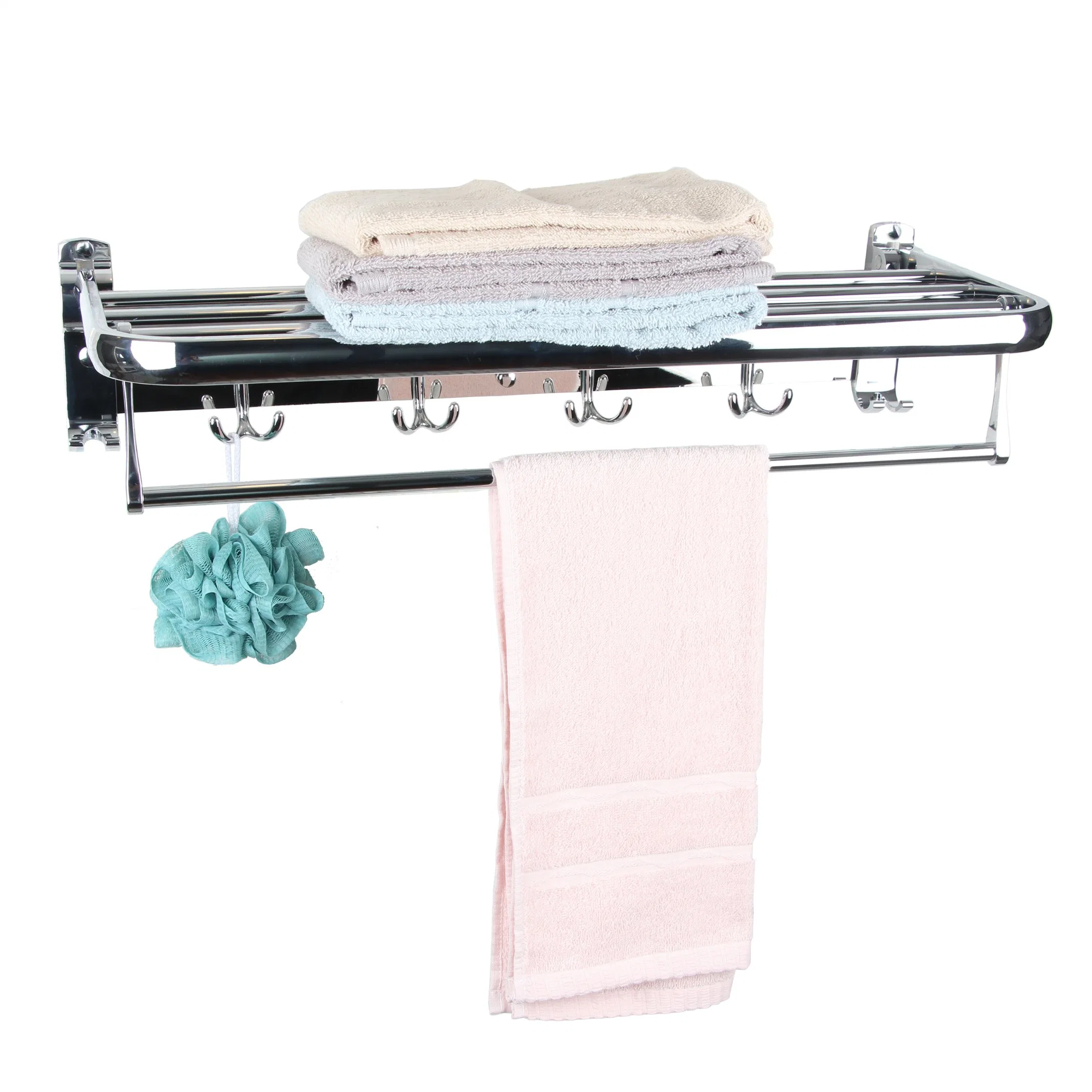 Serviette pliable Rack pour salle de bains, avec une serviette à montage mural des crochets et serviette réglable Bar, 304 Porte-serviettes en acier inoxydable, Chrome