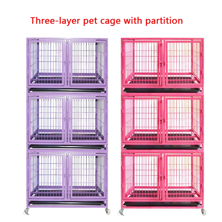 Outdoor Heavy High Strength Stainless Dog Cages with Wheels, Foldable Strong Stainless Steel Large Dog Cage Metal Dog Kennel