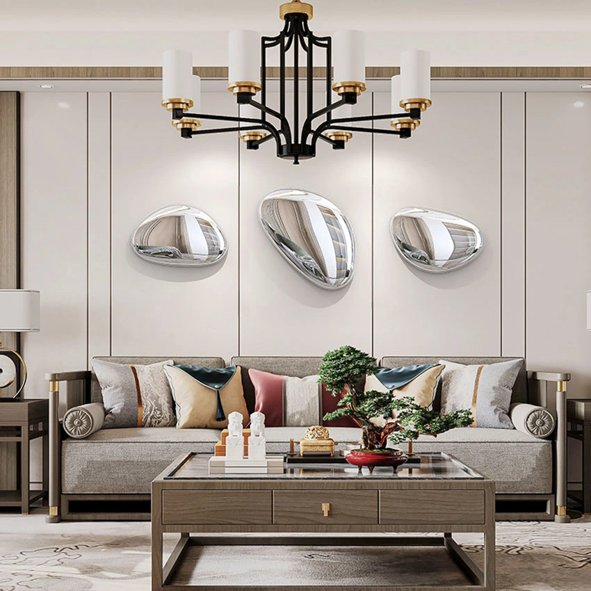 Metal Wall Living Room Decor Water Drop Mirror Sculpture Hotel Installation Art