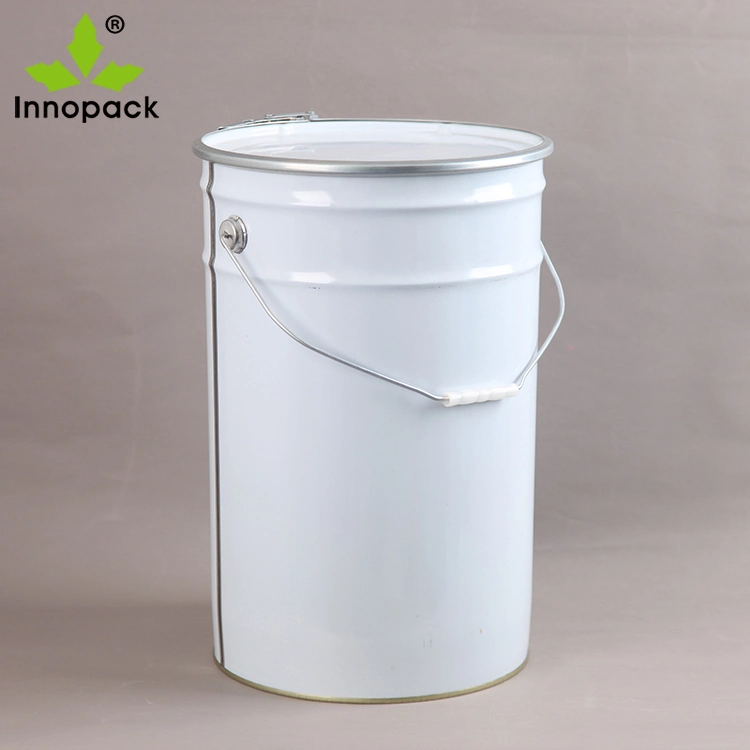 30 Liter White Metal Pail with Lock Ring Lid