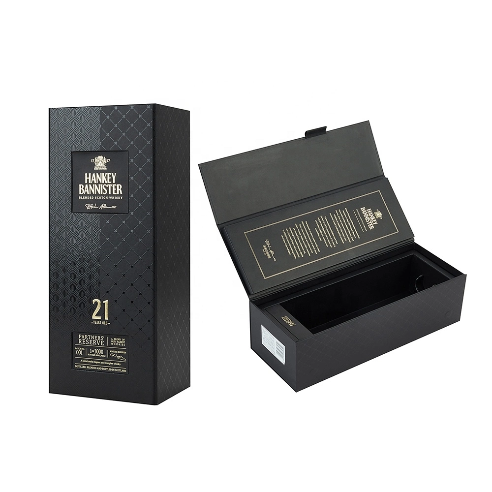 Custom Made Luxury Matt Black Rigid Cardboard Liquor Set Packaging Boxes Champagne Whisky Red Wine Bottles Glass Paper Gift Box