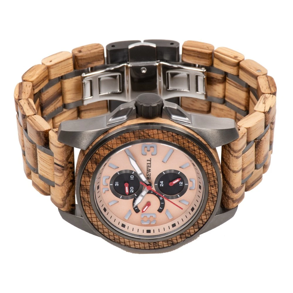 3ATM Waterproof Stainless Steel Wooden Quartz Mens Watch