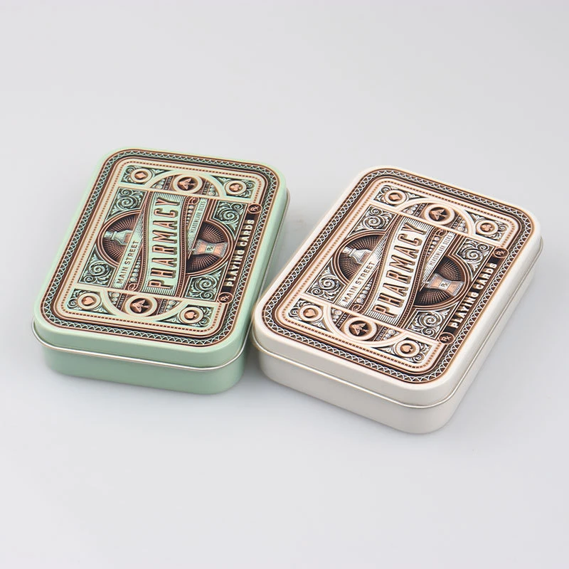Jogo de Poker articulado personalizado impresso jogar cartão Tin Box Mint Cartão de crédito de oferta de doces embalagem Container Metal
