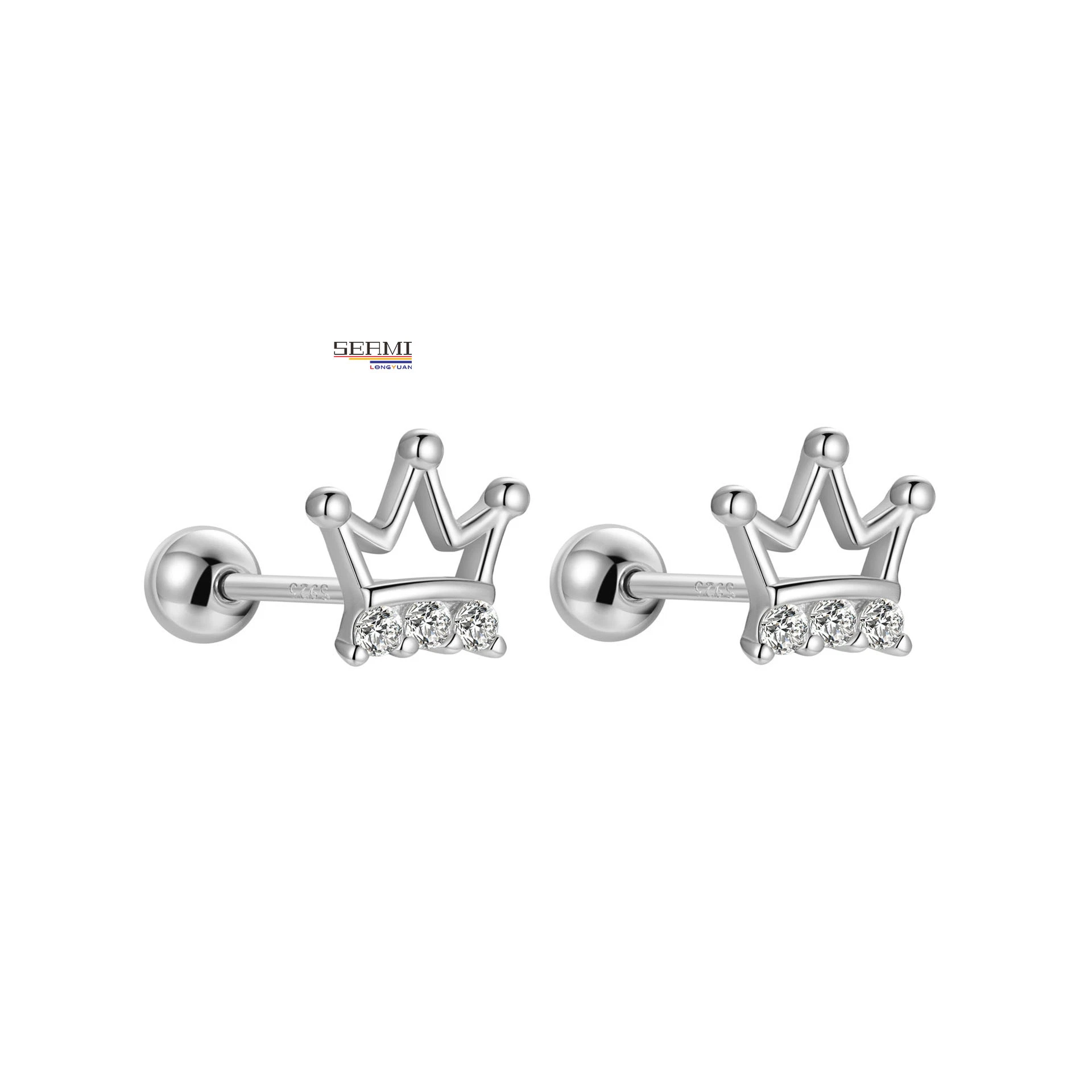 S925 Plata Diamond Hollow Crown Stud Earrings