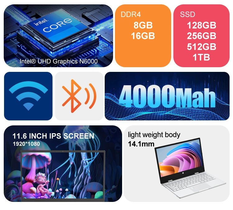 11.6 Inchyoga 360 Degree 8g 16g 256GB 512GB Notebook PC Laptops