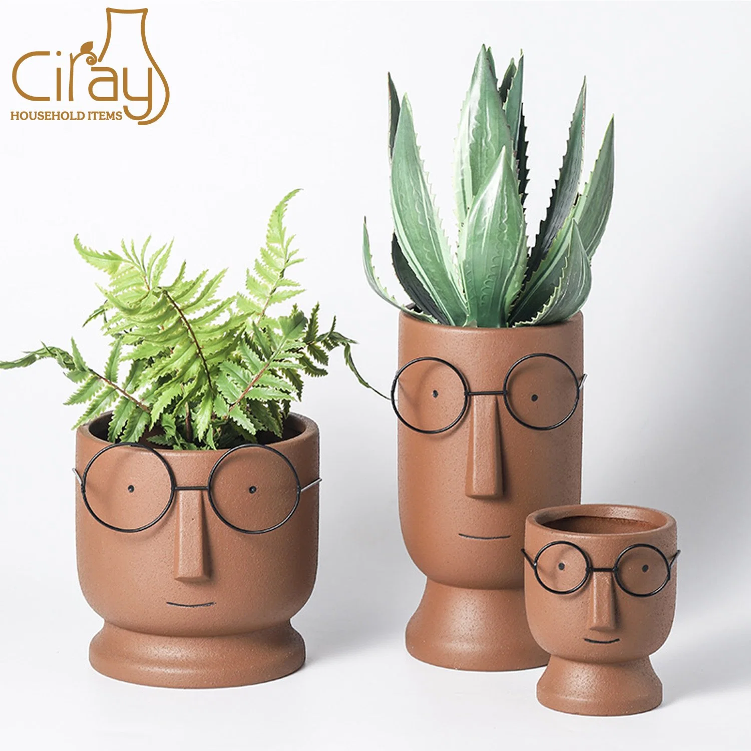 Nordic Cute Cartoon Glazed Ceramic Planters Face Pots