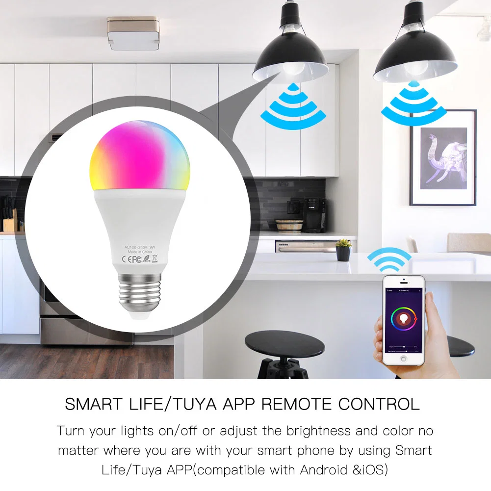 Ampoule de LED intelligent WiFi réglable 9W Lampe RGB C+W