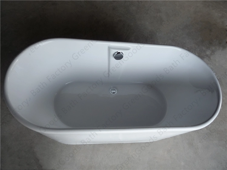 White Acrylic Bath Tub 67-Inch Freestanding Bathtub with Drain and Overflow Holes