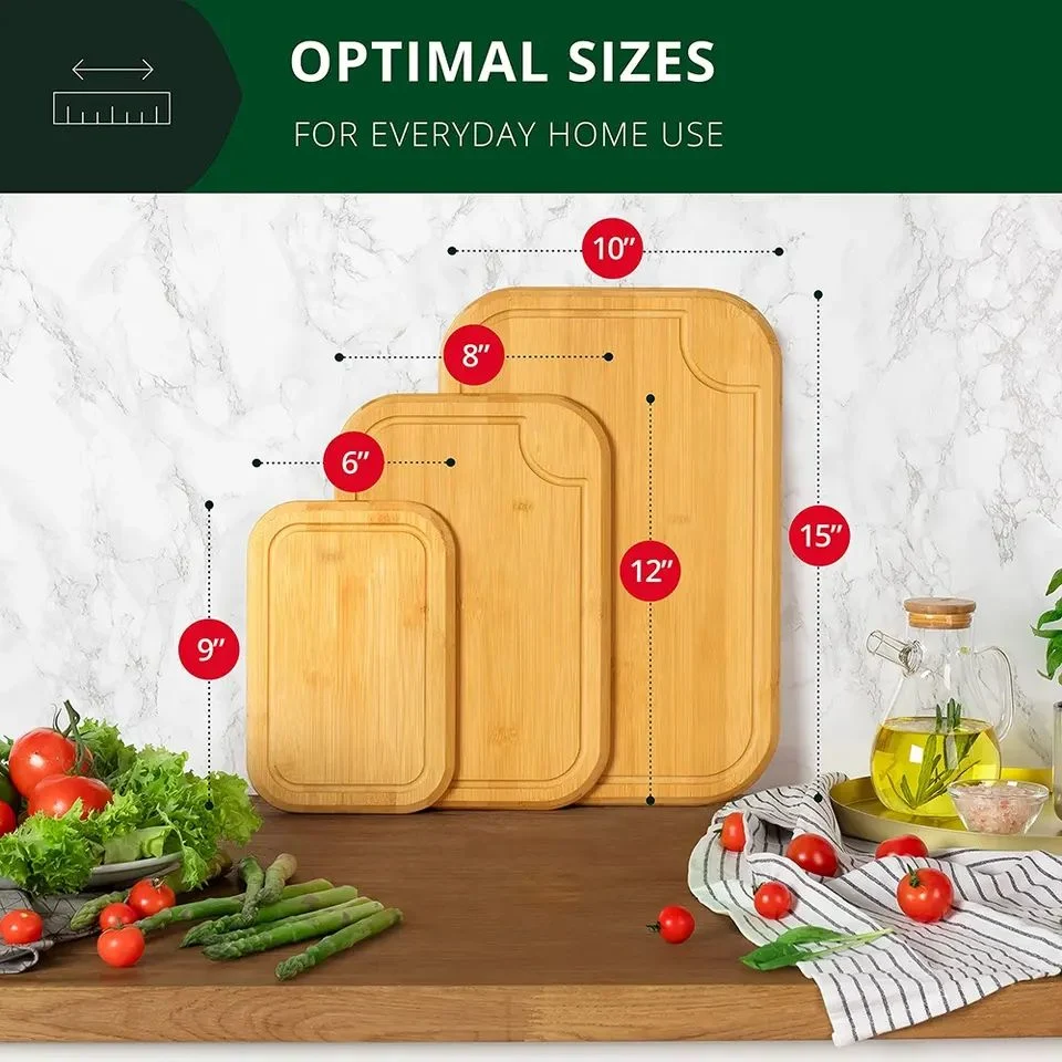 Aveco Amazon Hot Selling Kitchen 3 أجهزة كمبيوتر شخصي Bamboo Board للتقطيع تعيين لوح تقطيع الخيزران