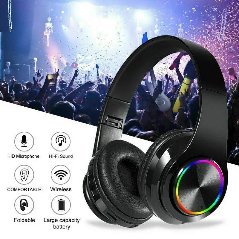 B39 Wireless Headphones Portable Folding Support TF Card Built-in FM MP3 Player with LED Colorful Breathing Lights