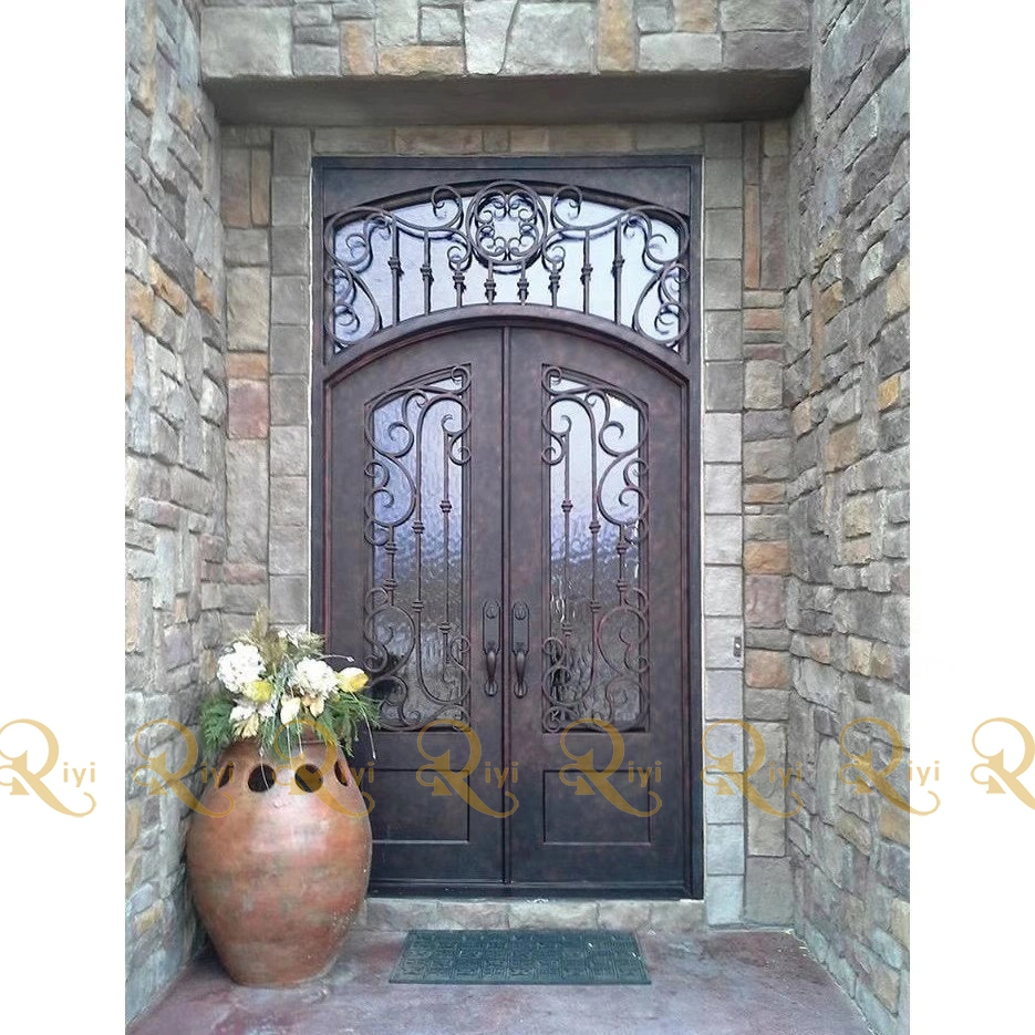 High quality/High cost performance  Wrought Iron Modern Security Door - Forged Iron Component Double Glass