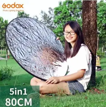 Портативная цанга Goodox 32" 80 см 5 в 1 Silver Gold Светлый круглый фоторефлектор для студии