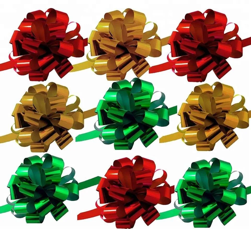 Wholesale/Supplier Large 5" Wide Gift Wrap Elastic PP Poly Pull Bows for Christmas Tree Decoration